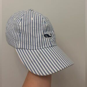 Vineyard Vines Light Blue & White Striped Whale Baseball Hat